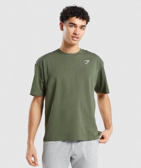 Men's Gymshark Essential Oversized T-Shirts Olive | CA DA706N